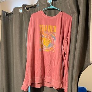 Kids Pink Teacher Graphic Pullover Sweatshirt